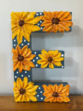 Handcrafted Floral Letter “E” Wall Décor – Textured Acrylic Mixed Media Monogram