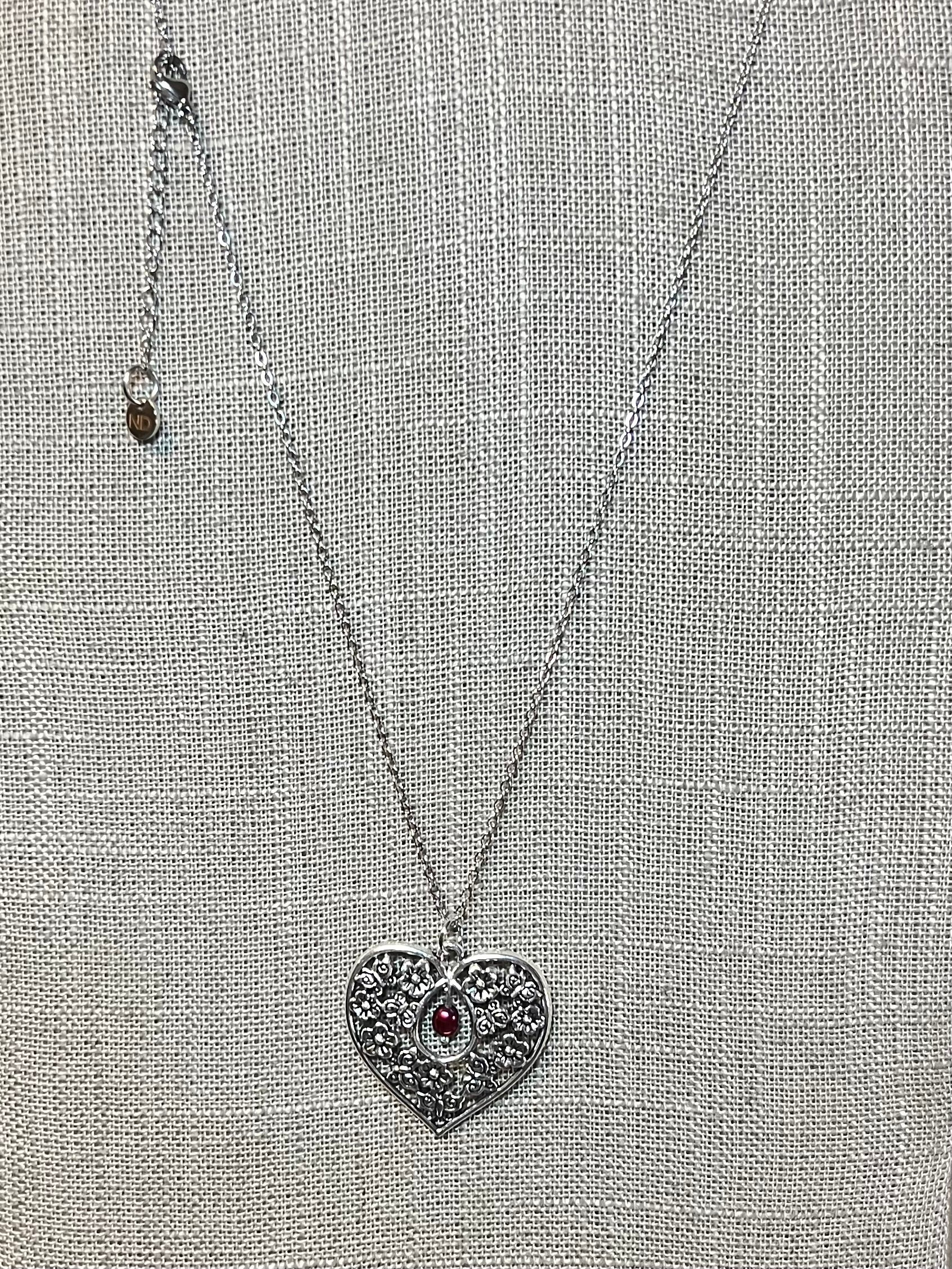 Floral Heart Pendant Necklace with Burgundy Freshwater Pearl