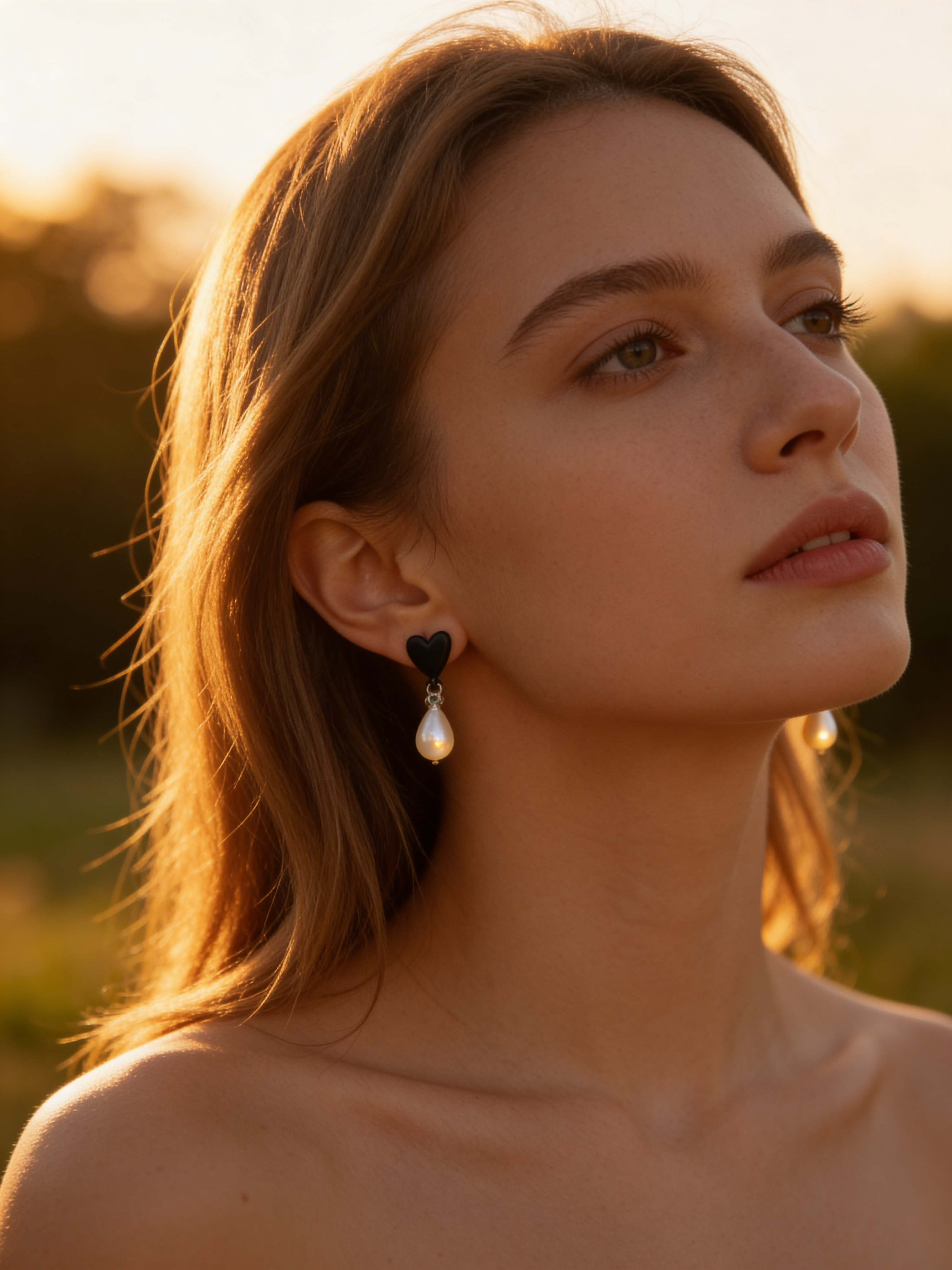Black Heart & Pearl Drop Earrings