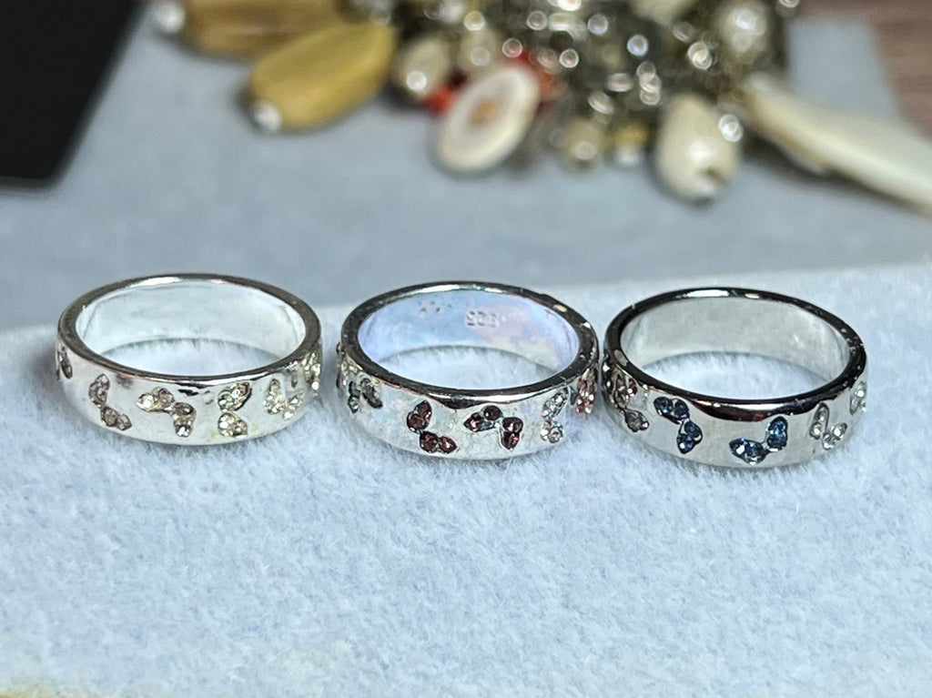 Sterling Silver Crystal Butterfly Band Ring – Size 7 (Pink, Clear or Blue)