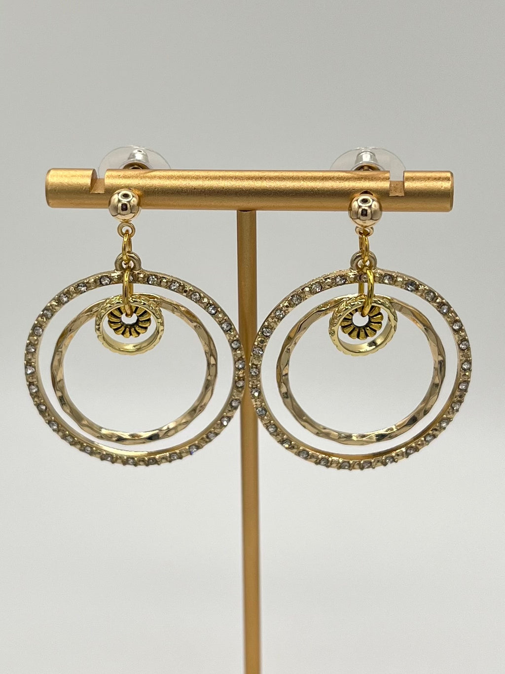 Gold Tone Four Hoop Rhinestone Drop Earrings