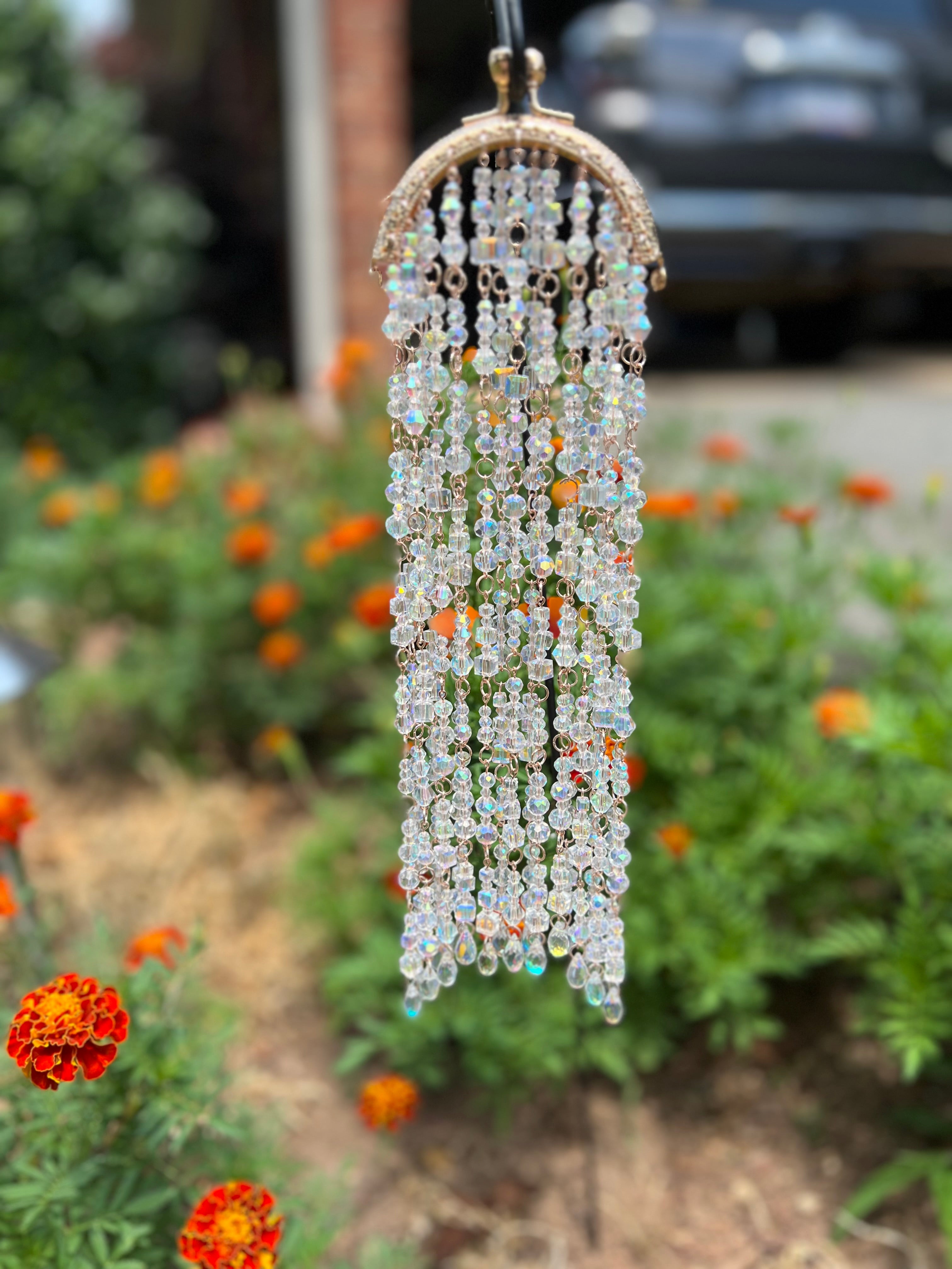 Handcrafted Rose Gold Glass Bead Suncatcher with Rhinestone Kiss Lock
