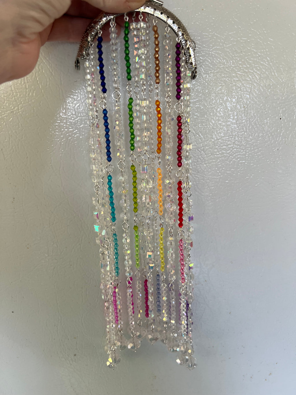Handcrafted Silver Clear and MultiColor Glass Suncatcher with Rhinestone Kiss Lock