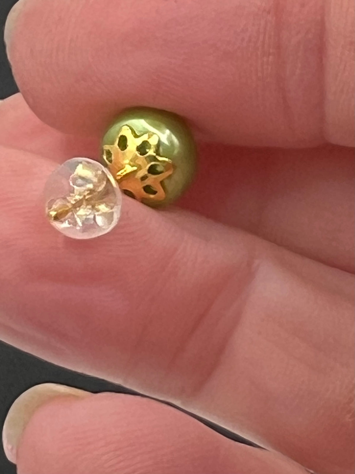 Green Freshwater Pearl Stud Earrings in Gold Filled over Sterling Silver