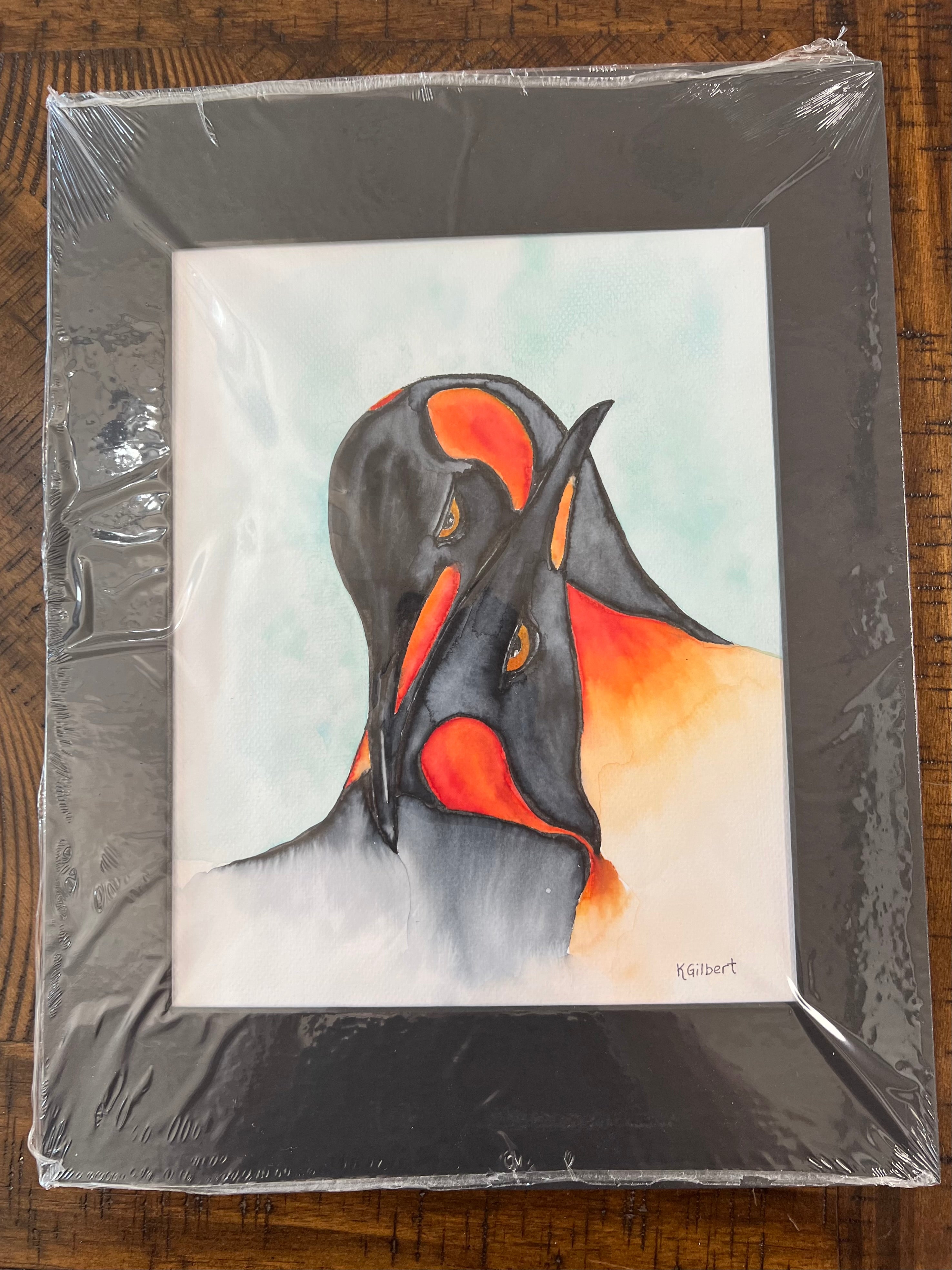 Original Watercolor Painting – “Embrace” Penguin Portrait (9x12)