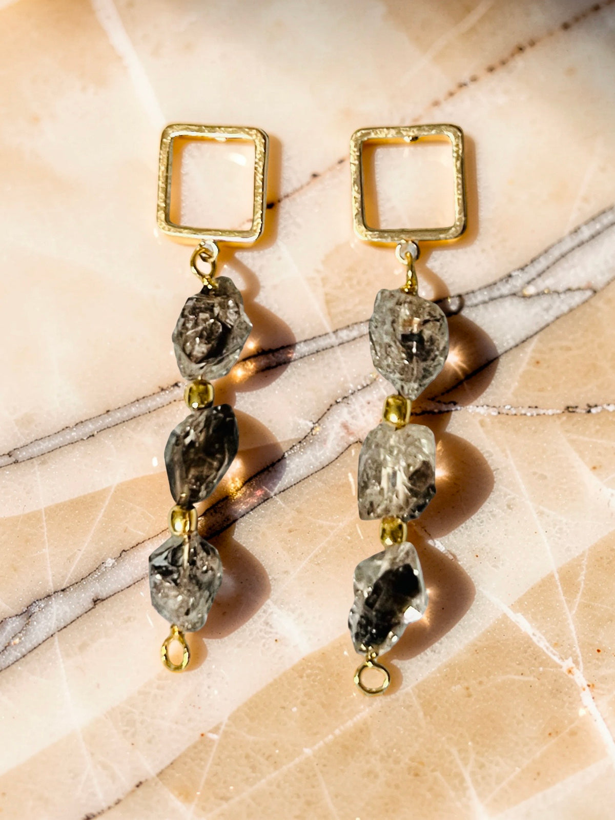 Genuine Herkimer Diamond Gold-Tone Dangle Earrings