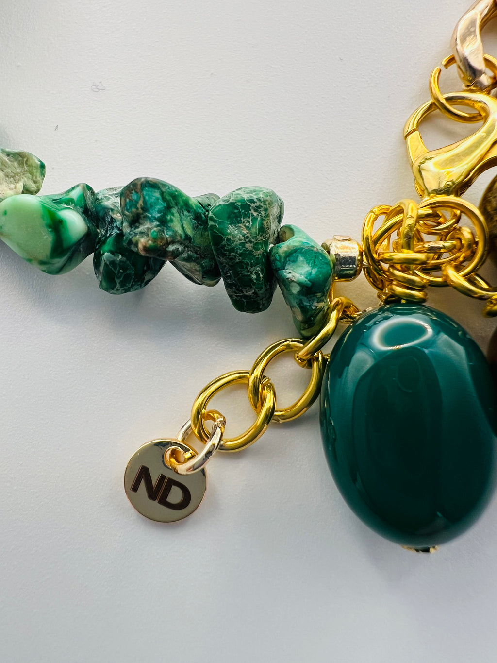 Green Stone & Gold Chain Bracelet
