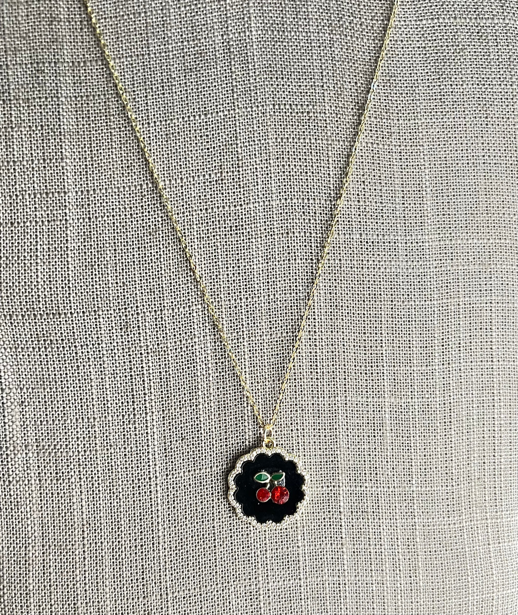 Cherry Pendant Set in Gold Tone Chain