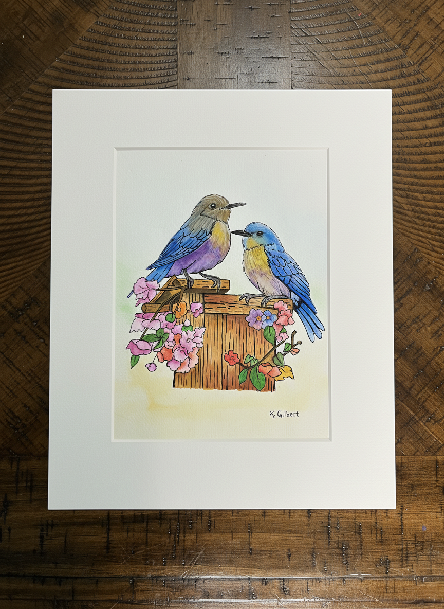 Bluebird Garden – Original Watercolor Painting (8x10)