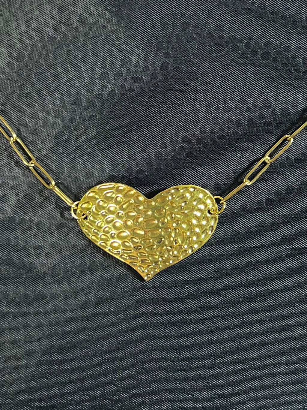 Gold Tone Hammered Heart Pendant Necklace – Stainless Steel Chain