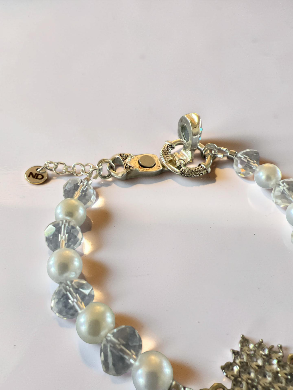 Pearl & Crystal Bracelet with Rhinestone Starburst Charm and Magnetic Closure