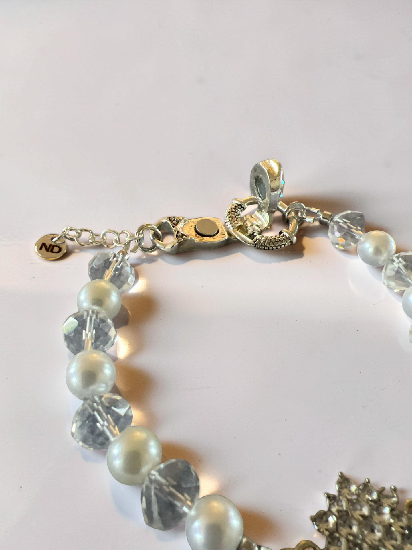 Pearl & Crystal Bracelet with Rhinestone Starburst Charm and Magnetic Closure