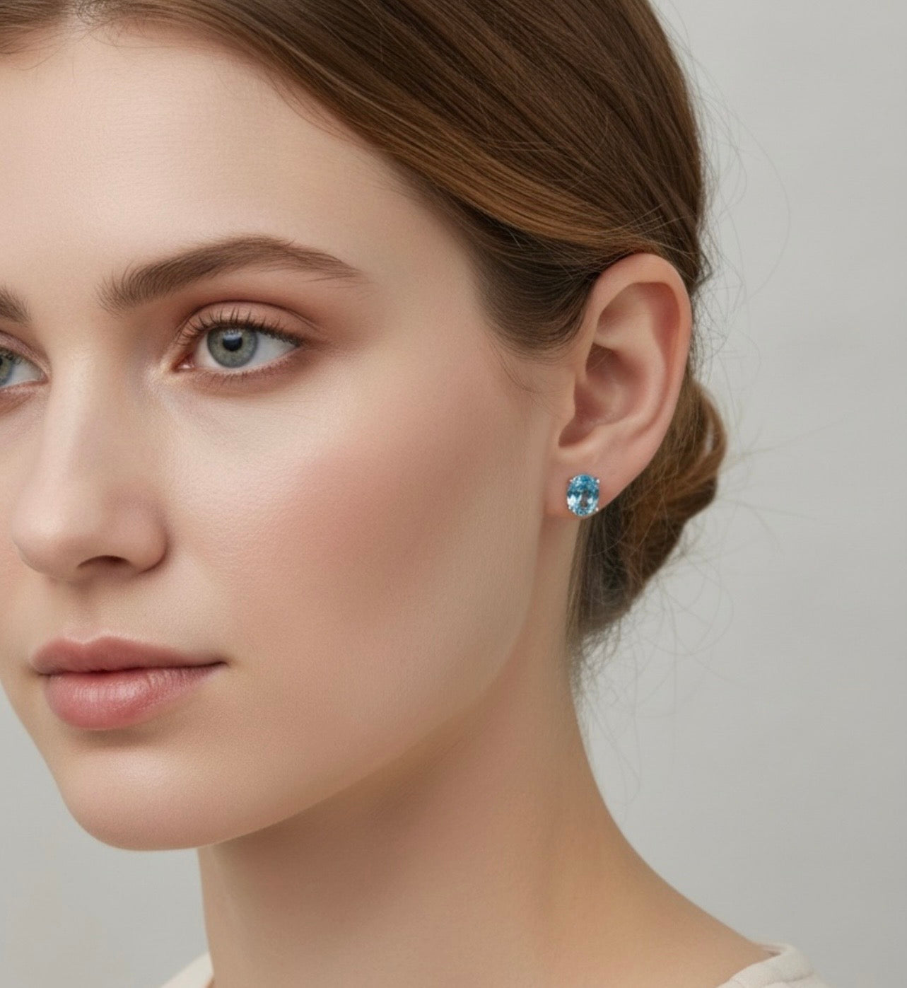 925 Sterling Silver London Blue Topaz Stud Earrings – Classic Oval Gemstone