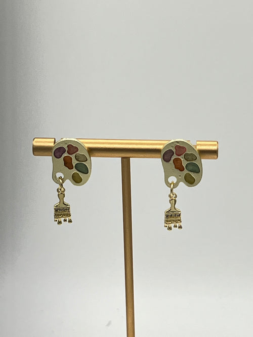 Artist Palette & Paintbrush Earrings