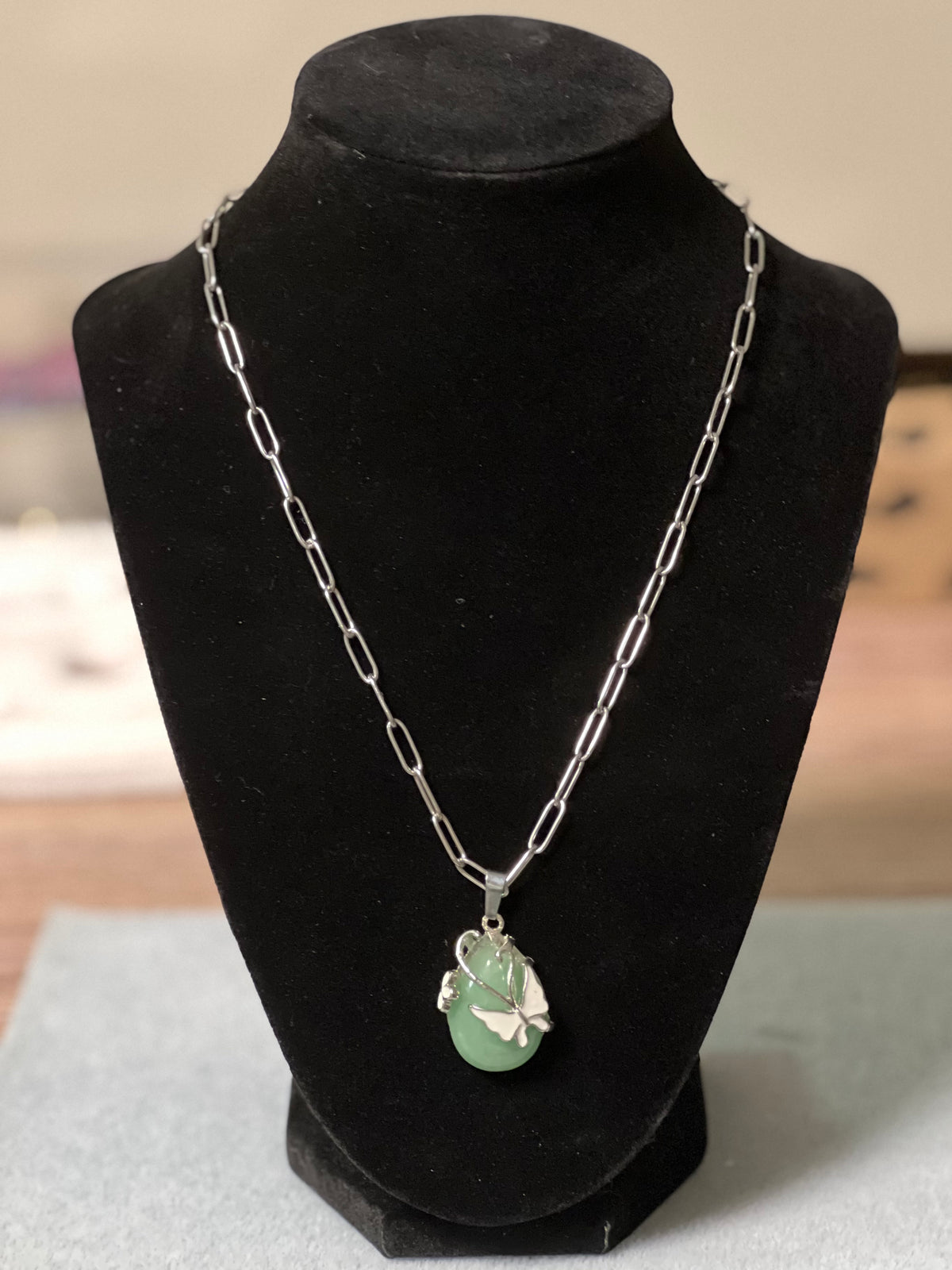 Stainless Steel Green Butterfly Pendant Necklace