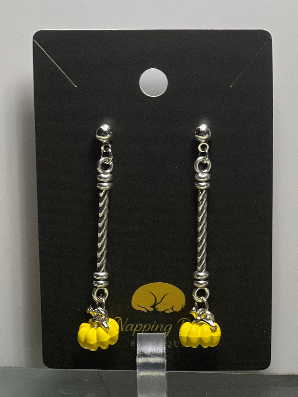 Yellow Ceramic Pumpkin Long Dangle Earrings – Silver-Tone Fall Earrings