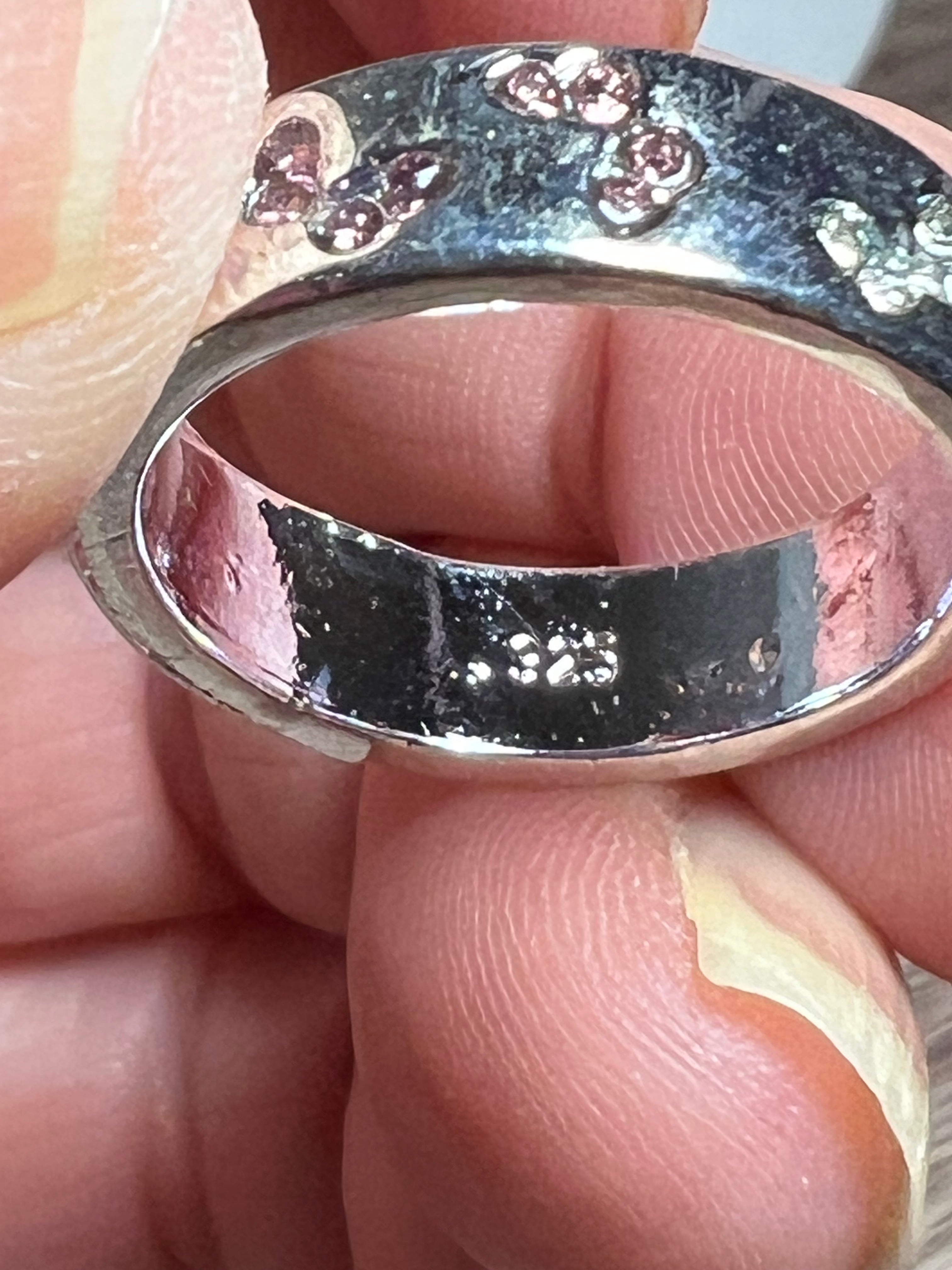 Sterling Silver Crystal Butterfly Band Ring – Size 7 (Pink, Clear or Blue)