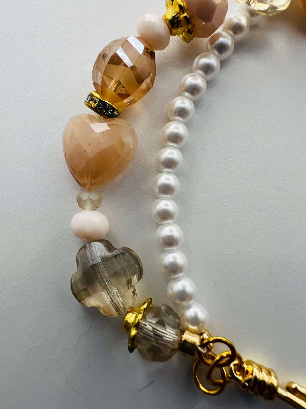 Two-Strand Faux Pearl & Pink Crystal Bracelet