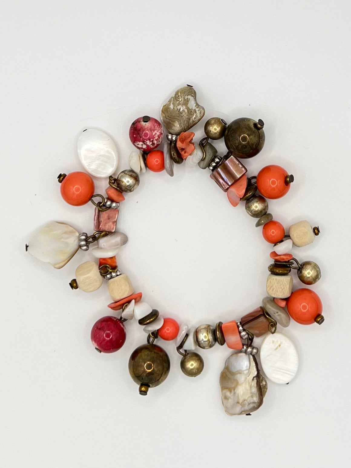 Multi-Bead and Bronze Stretchy Bracelet - Pre-Loved
