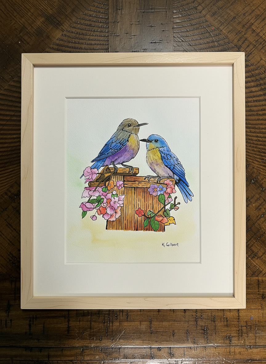 Bluebird Garden – Original Watercolor Painting (8x10)