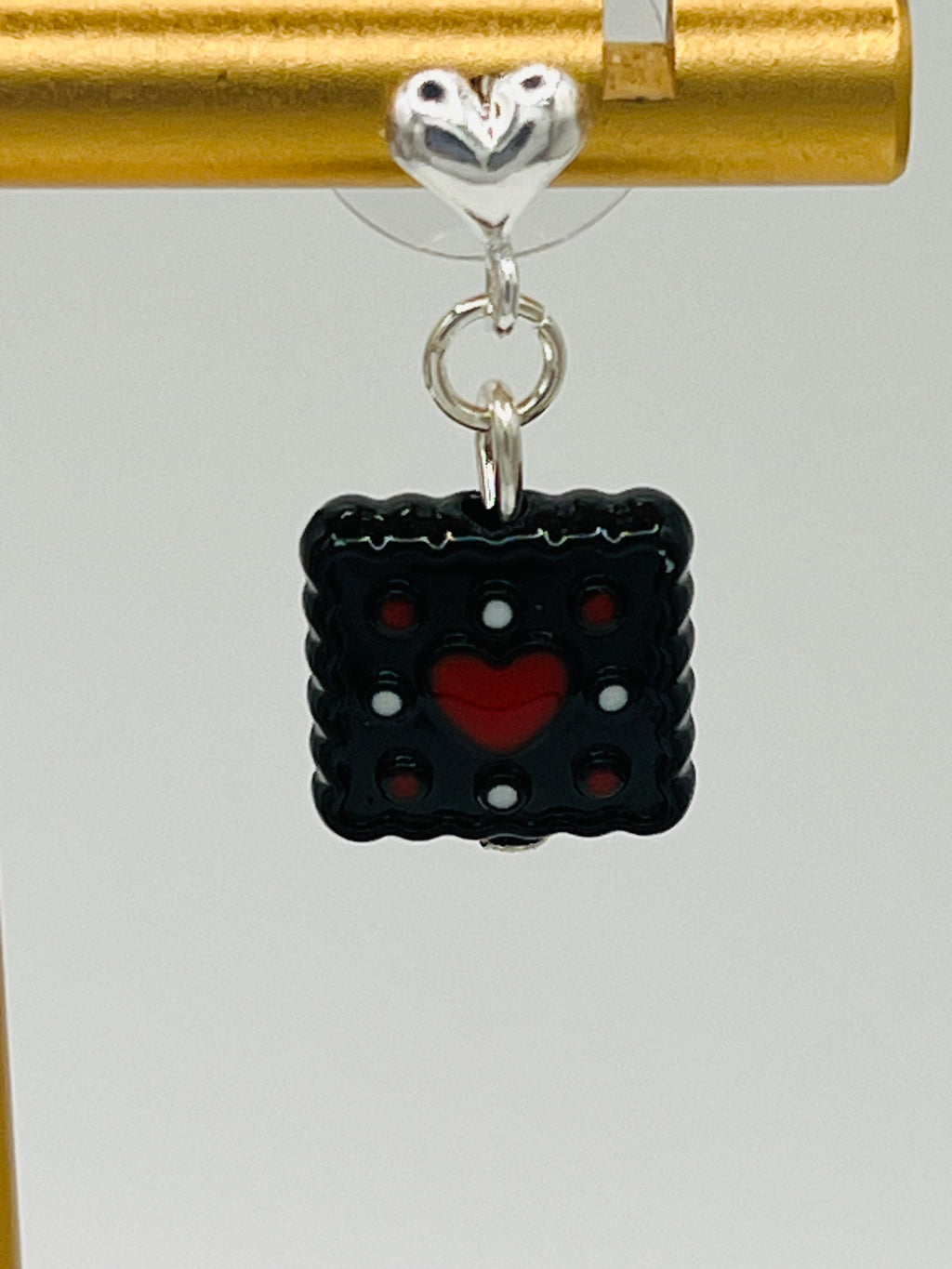 Black & Red Heart Square Drop Earrings