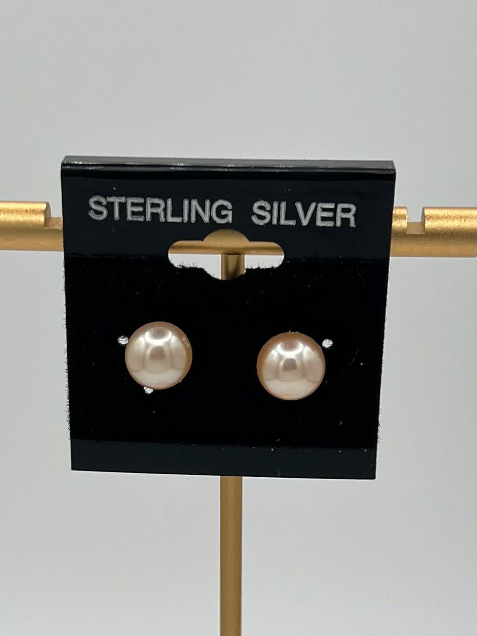 Pink Freshwater Pearl Stud Earrings in Rose Gold over Sterling Silver