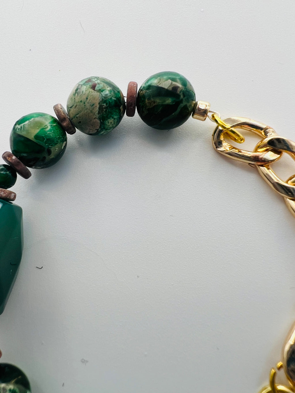 Green Stone & Gold Chain Bracelet