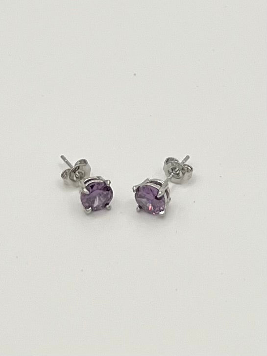 925 Sterling Silver Round-Cut Amethyst Stud Earrings