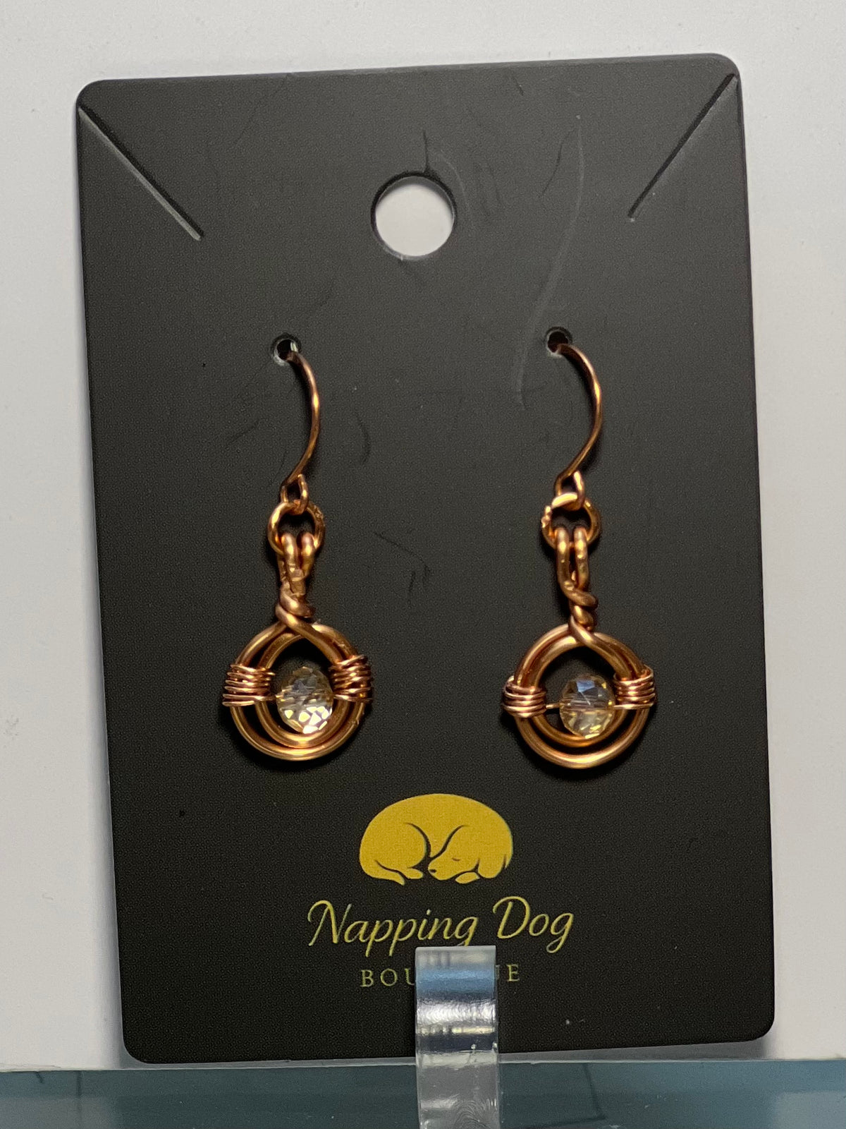 Hand-Wired Copper Spiral Dangle Earrings with Faceted Beads