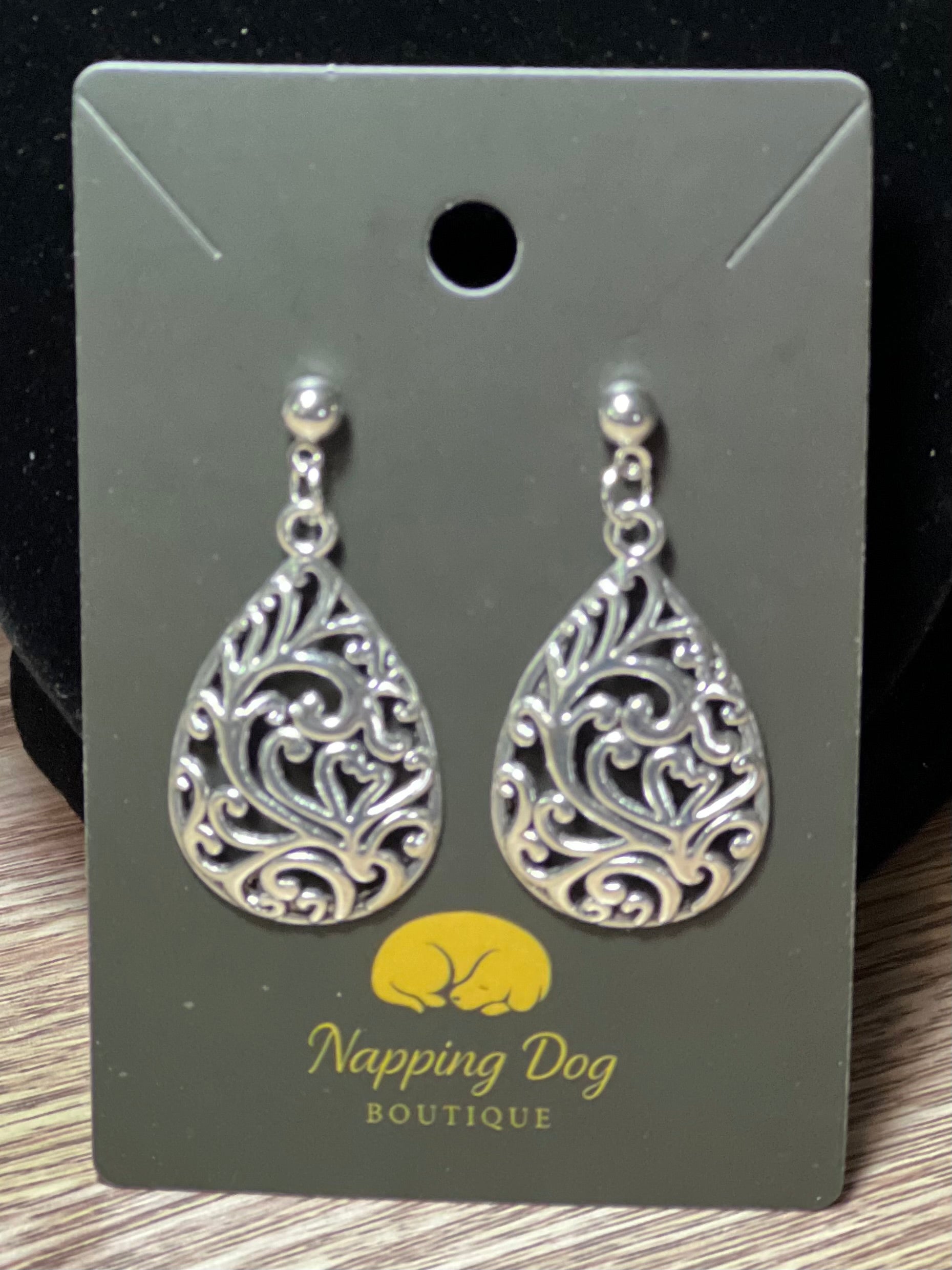 Silver Filigree Teardrop Earrings