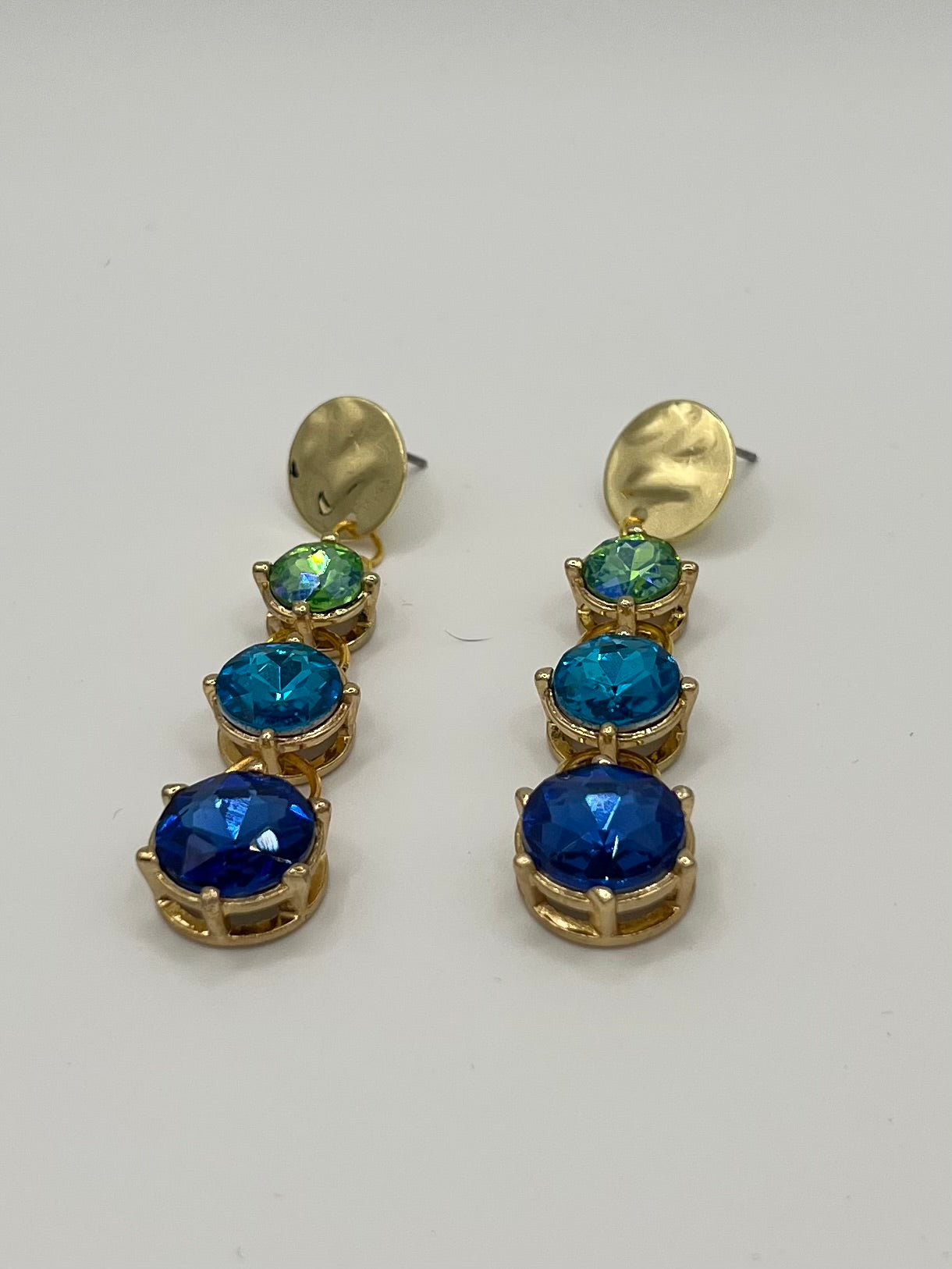 Blue, Aqua and Peridot Crystal Drop Earrings