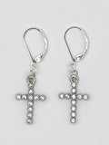 Silver Tone and Rhinestone Cross Drop Earrings