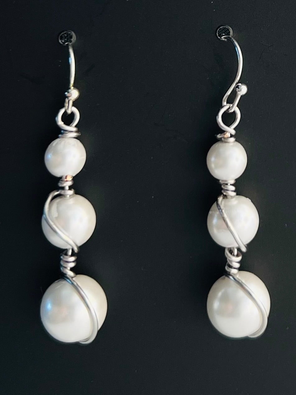 Wire Wrapped Pearl Earrings with Sterling Silver Ear Wires