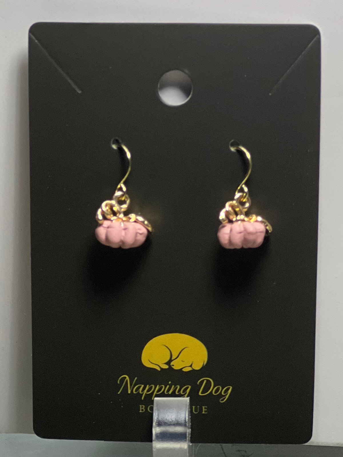 Pink Ceramic Pumpkin Dangle Earrings – Gold-Tone Fall Earrings