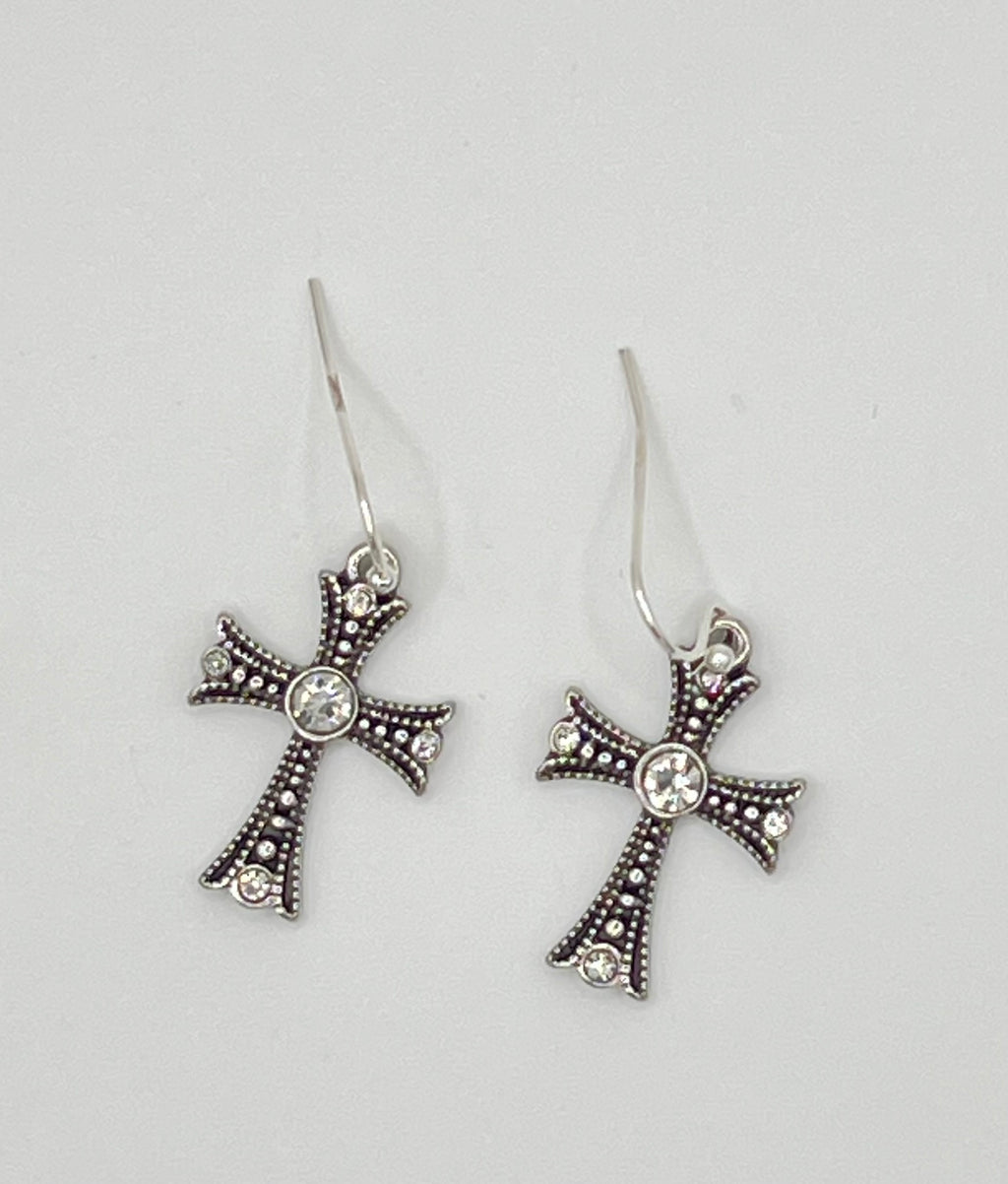 Artisan-Style Antique Silver Cross Earrings