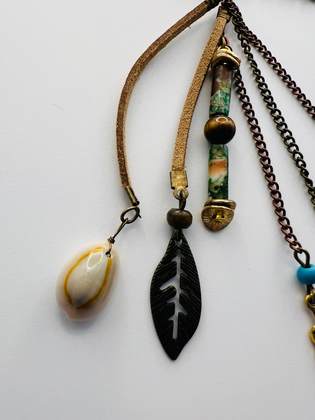 Boho Feather Charm Keychain with Turquoise Accents