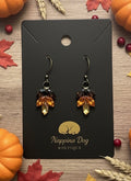 Autumn Crystal Leaf Dangle Earrings – Amber, Brown & Golden Yellow