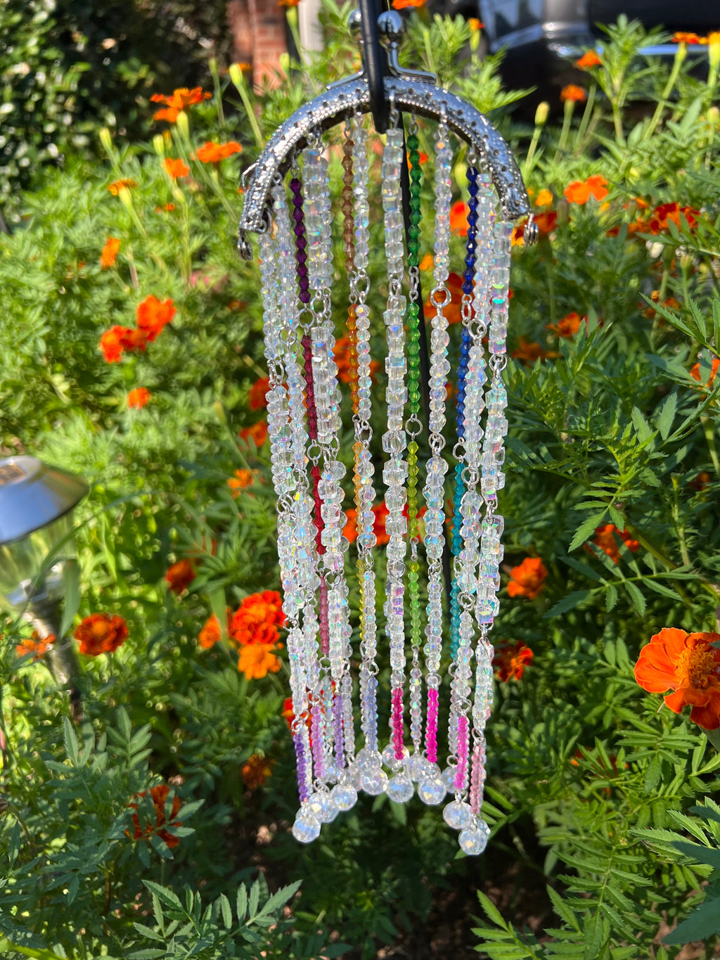 Handcrafted Silver Clear and MultiColor Glass Suncatcher with Rhinestone Kiss Lock