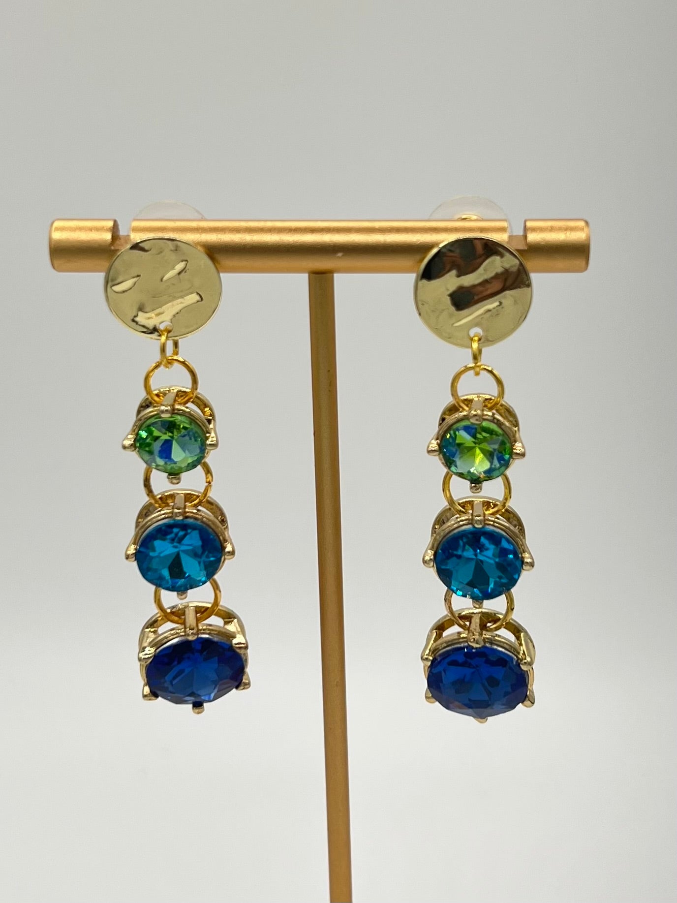 Blue, Aqua and Peridot Crystal Drop Earrings