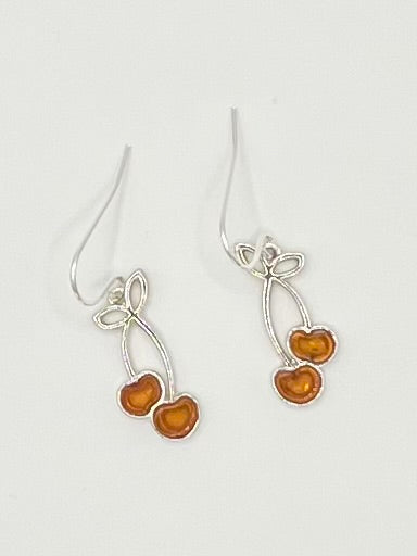 Sterling Silver Amber Cherry Dangle Earrings