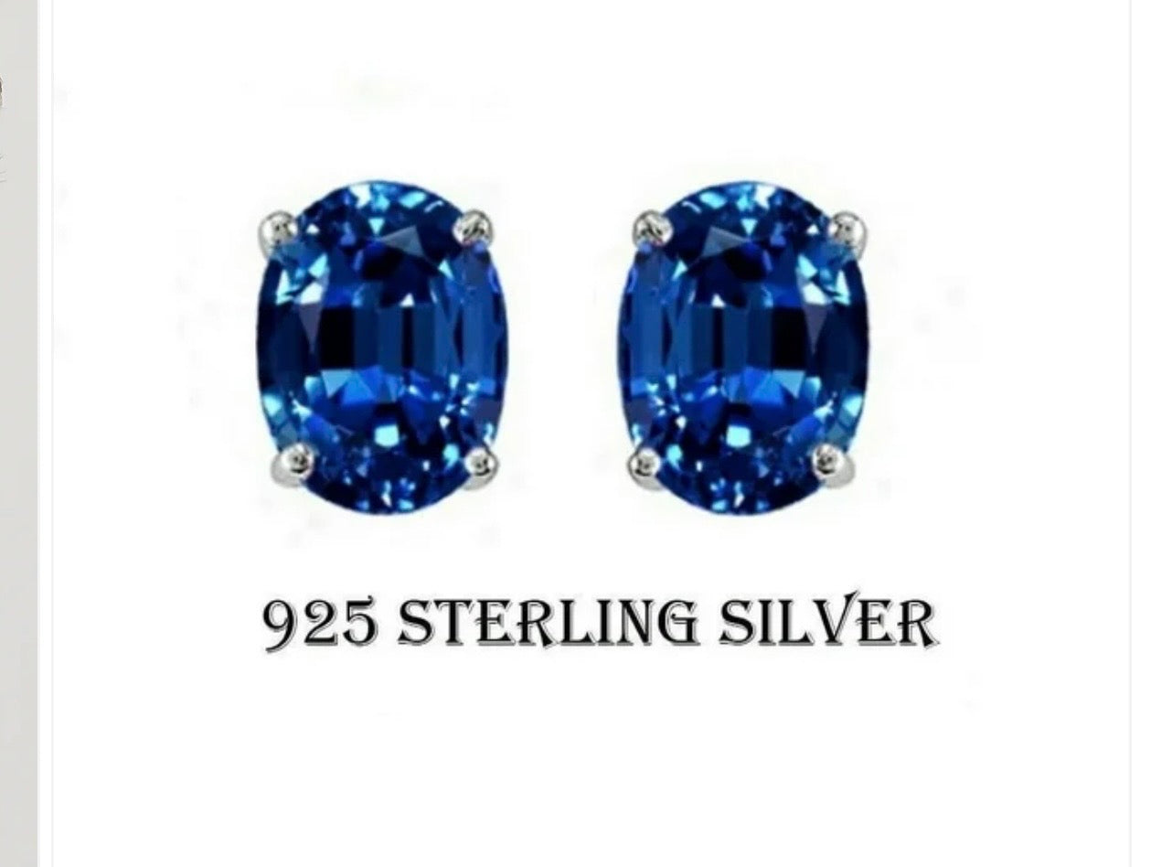 Sterling Silver 2.00CT Genuine Tanzanite Oval Stud Earrings