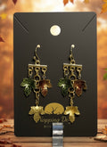 Autumn Leaf Chandelier Earrings – Gold-Tone Green & Copper Dangles