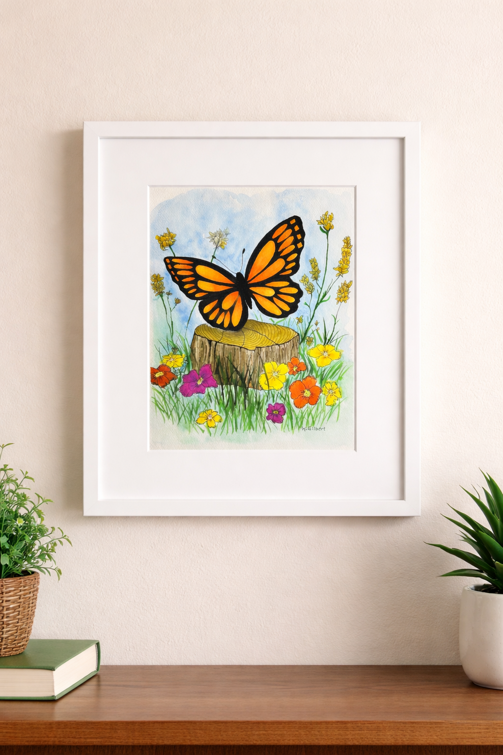 Original Watercolor Painting – Monarch Butterfly in Springtime