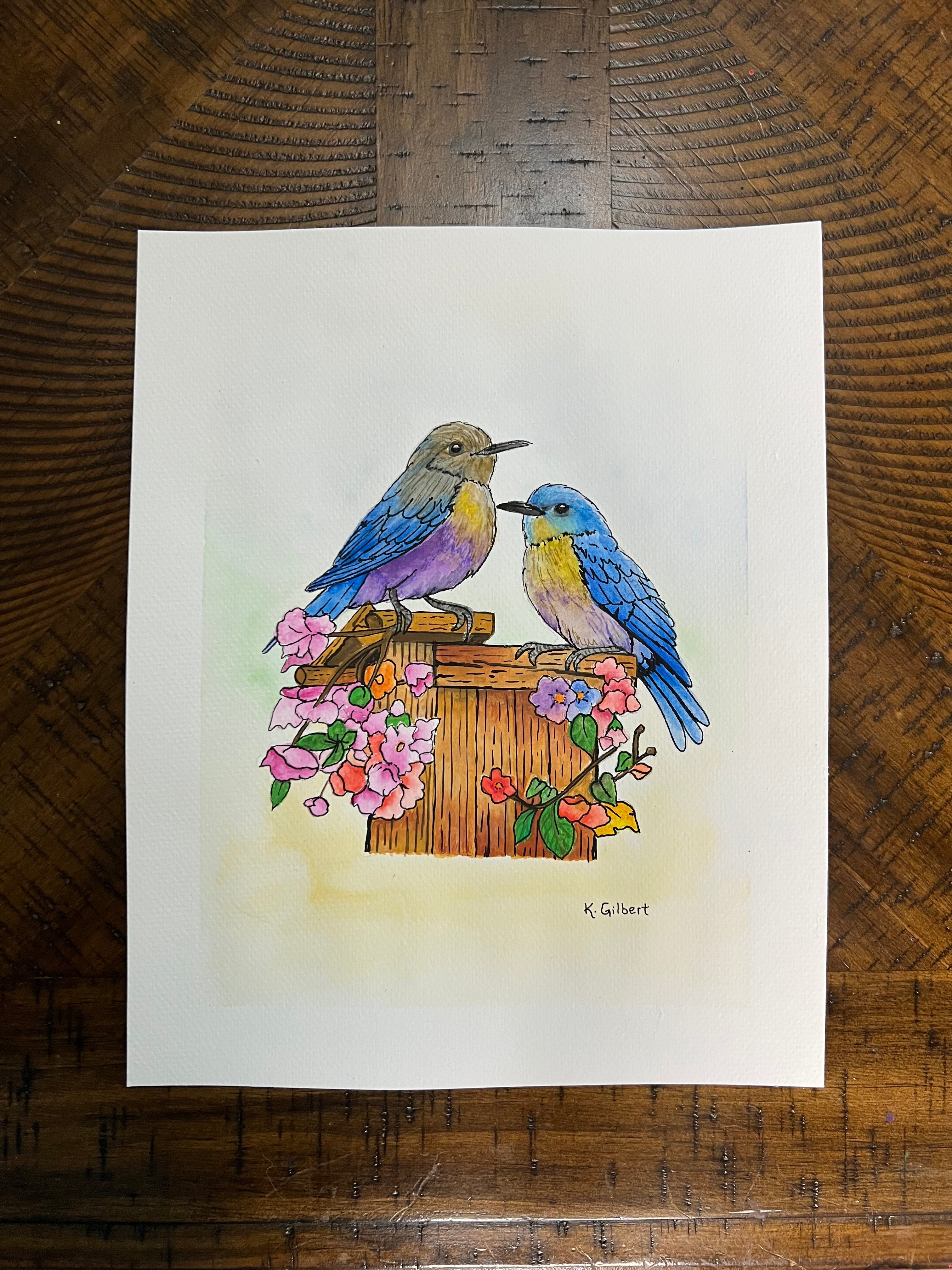 Bluebird Garden – Original Watercolor Painting (8x10)