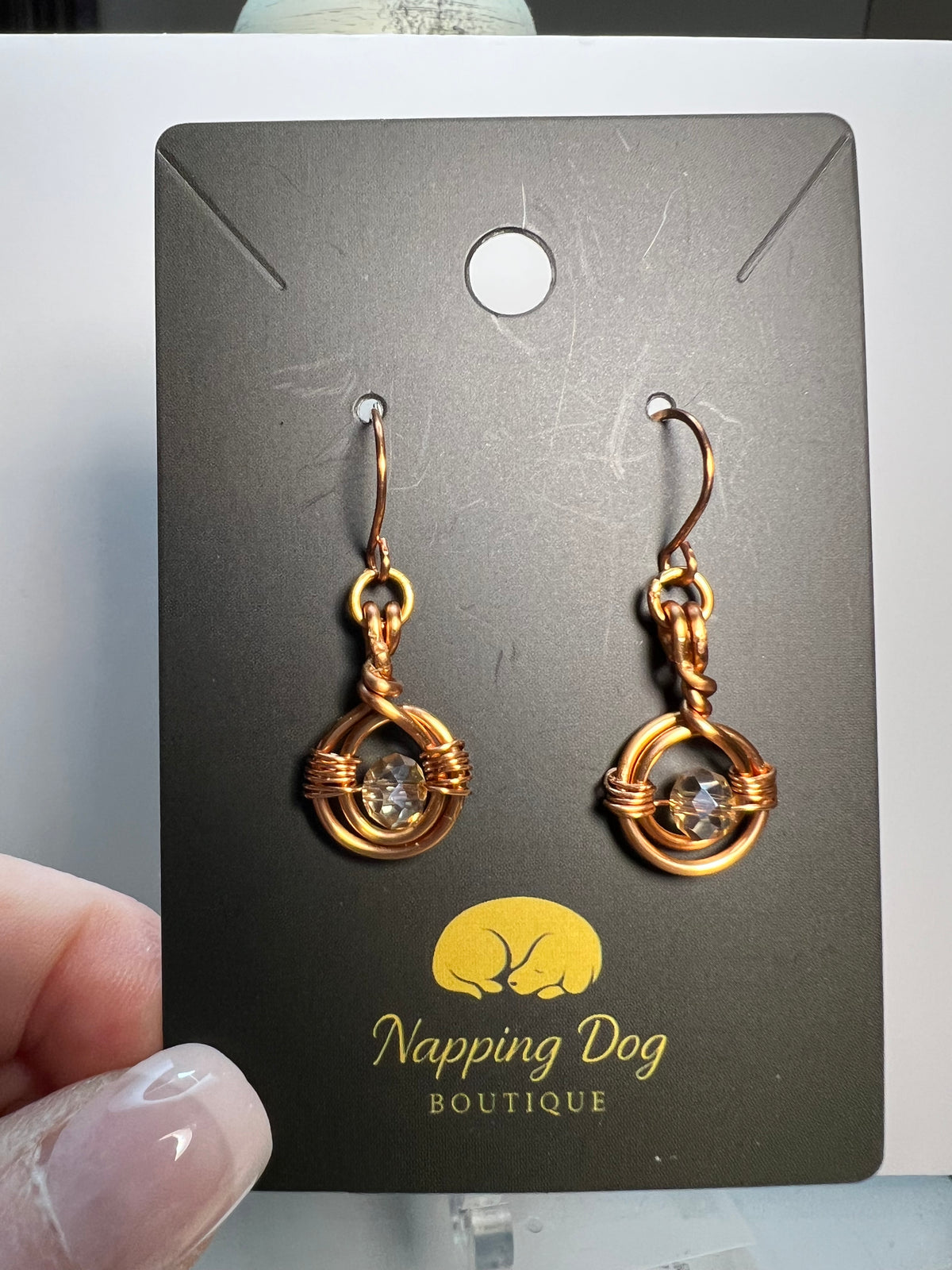Hand-Wired Copper Spiral Dangle Earrings with Faceted Beads