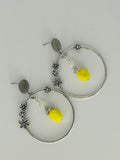 Antique Silver Tone and Yellow Hoop Earrings