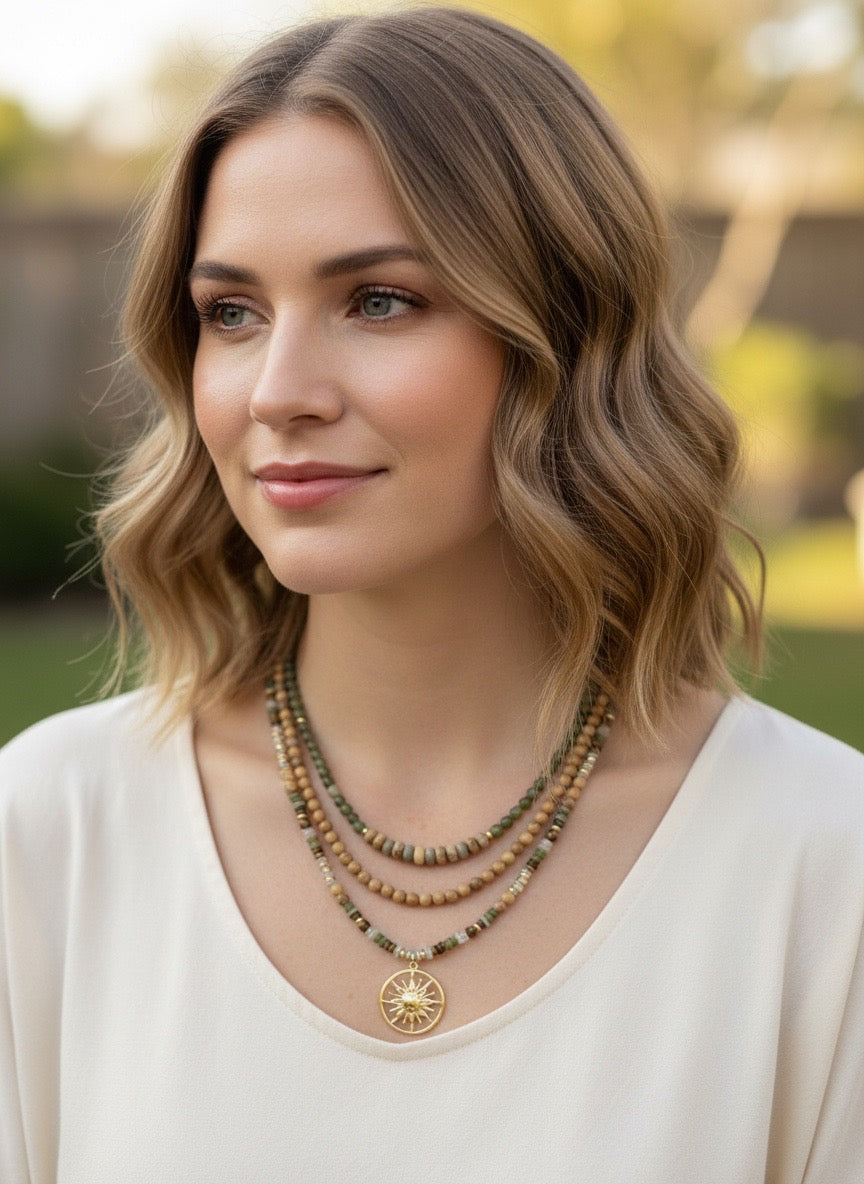 Multi-Strand Natural Gemstone Necklace - Golden Harvest Collection