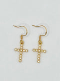 Gold Tone and Rhinestone Cross Drop Earrings