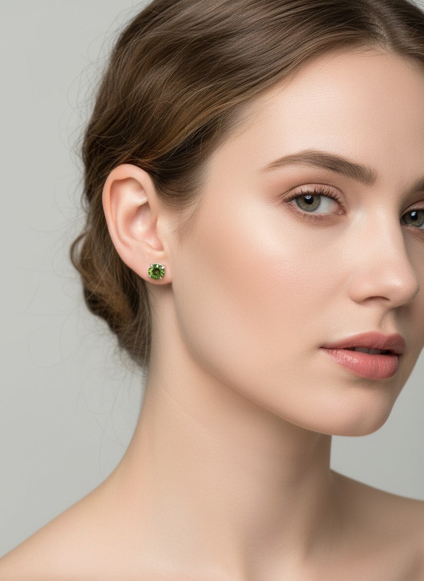Sterling Silver Genuine Peridot Round Stud Earrings