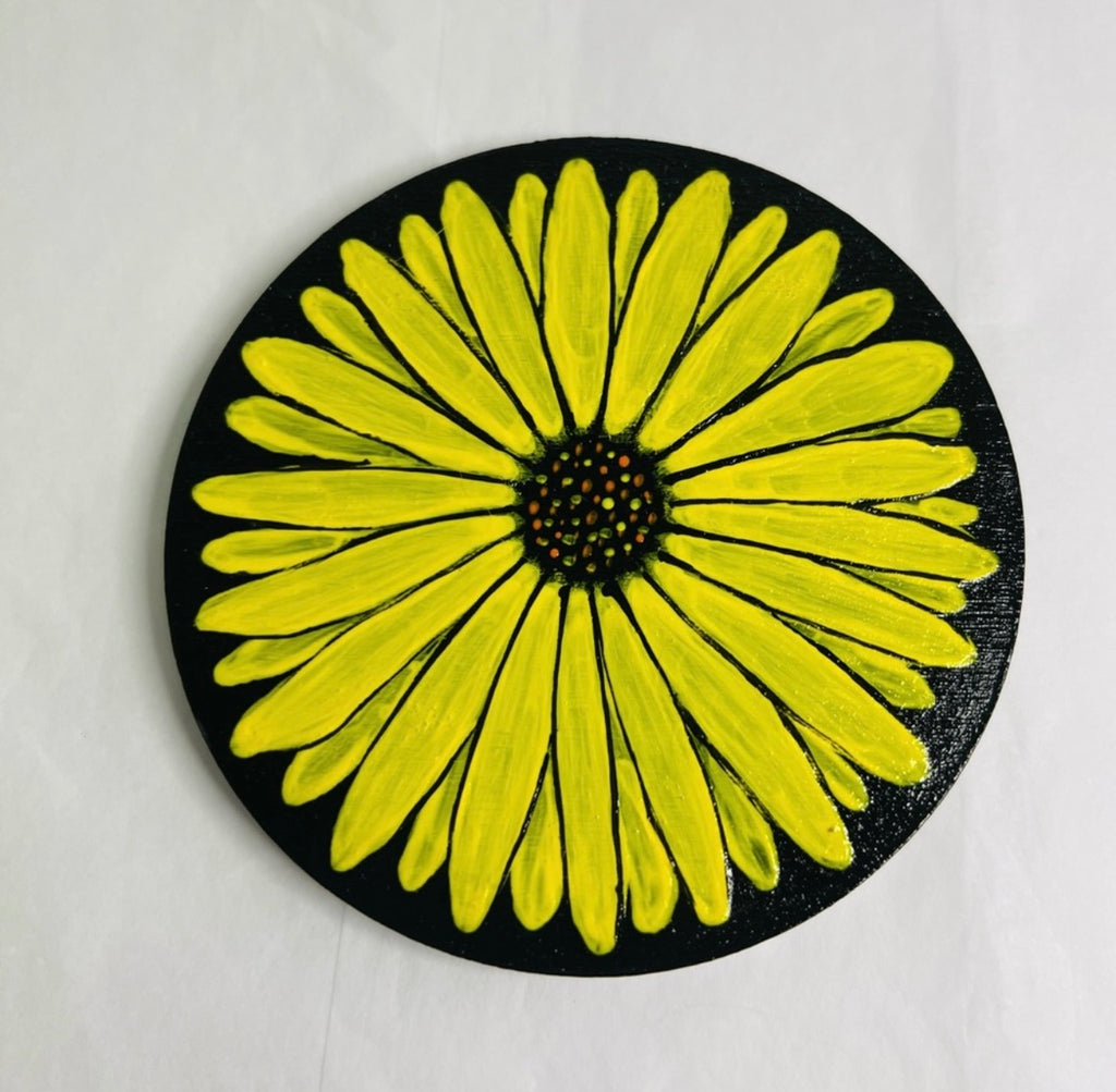 Handpainted Multi-Color Daisies Wooden Coasters with Tin for Storage